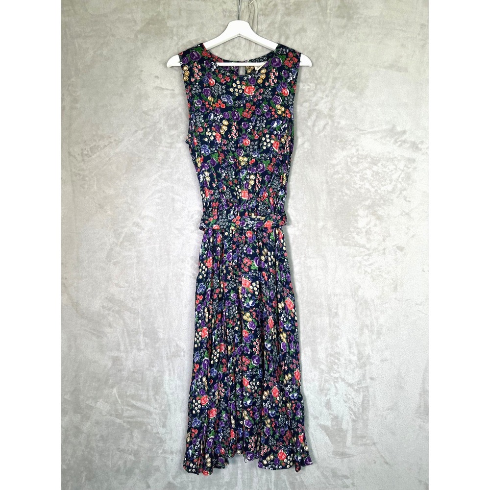 Vntg Floral Pleated Midi Maxi Dress Cottagecore Y2K Boho Chic 90s Grunge Garden‎